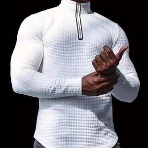 Outdoor Stand Collar Half Zip Training T-shirt Waffle Sports Bottoming