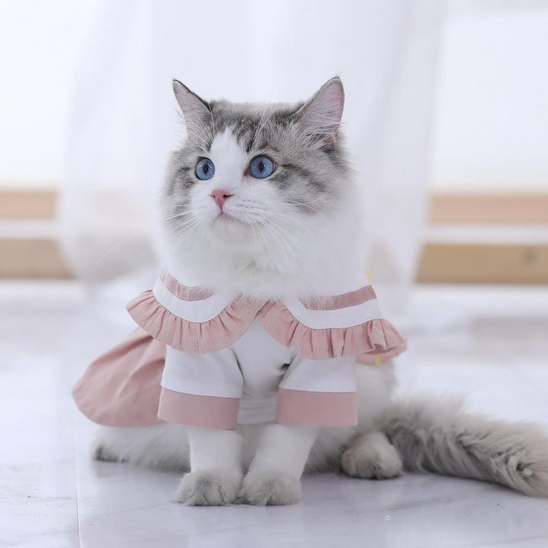 Cute Summer Cat Dress With Pleated Skirt And Rabbit Ears